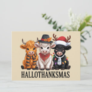 Tarjeta Festiva Hallothanksmas Otoño Vaca Espeluznante Temporada G