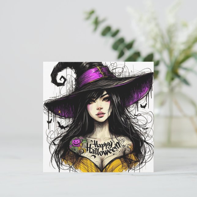 Tarjeta Festiva Halloween acaba de ser testigo con 'Halloween feli (Anverso de pie)