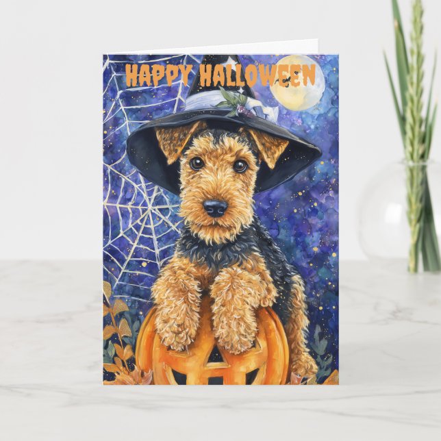 Tarjeta Festiva Halloween Airedale Terrier (Anverso)