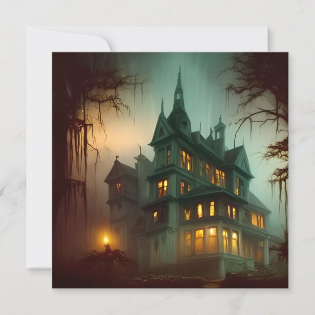 Tarjeta Festiva Halloween atormentó a la casa (Anverso)