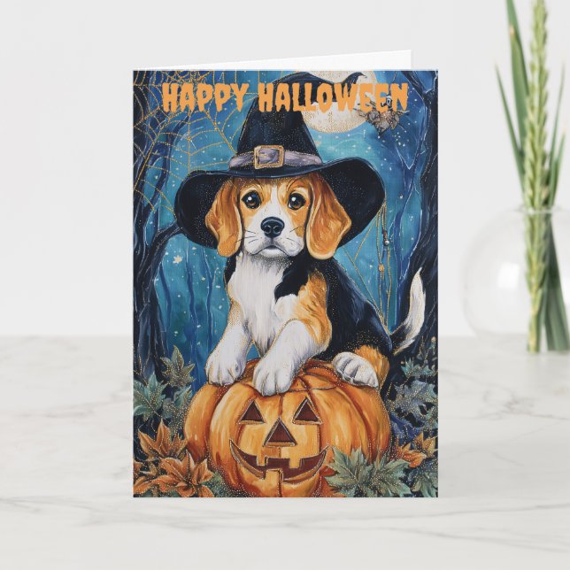 Tarjeta Festiva Halloween Beagle (Anverso)