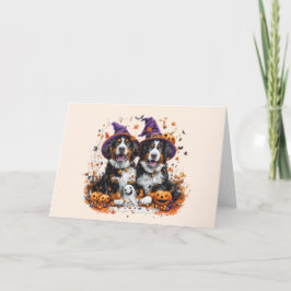 Tarjeta Festiva Halloween Bernese Mountain Dogs Witch Ghost