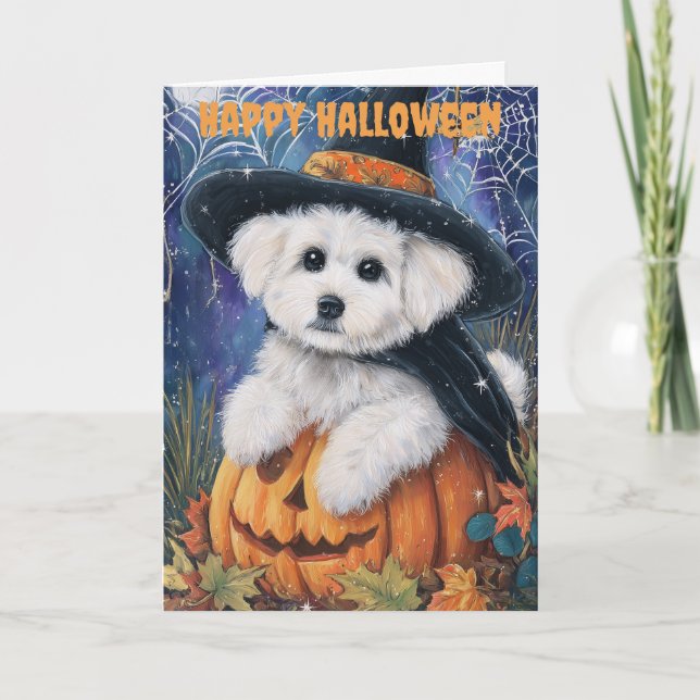 Tarjeta Festiva Halloween Bichon Frise Dog (Anverso)