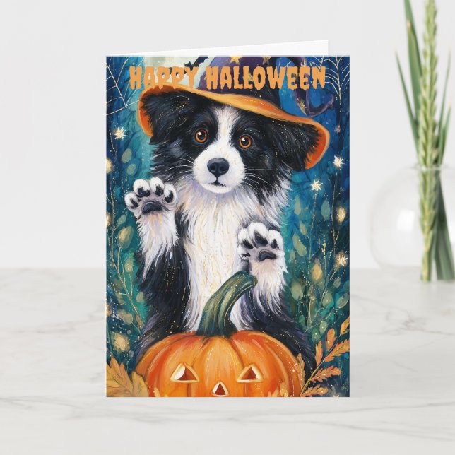 Tarjeta Festiva Halloween Border Collie Dog (Anverso)