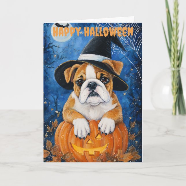 Tarjeta Festiva Halloween Bulldog Dog (Anverso)