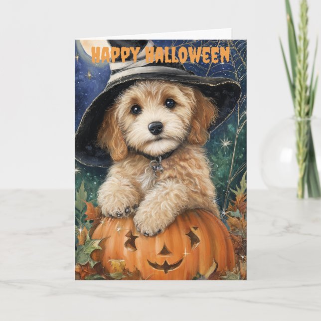 Tarjeta Festiva Halloween Cockapoo Dog (Anverso)