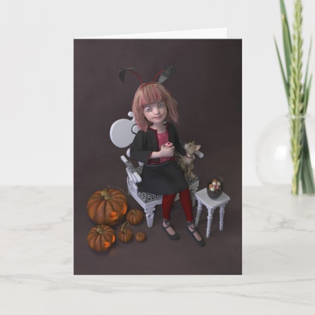 Tarjeta Festiva Halloween. Comer dulces. (Anverso)