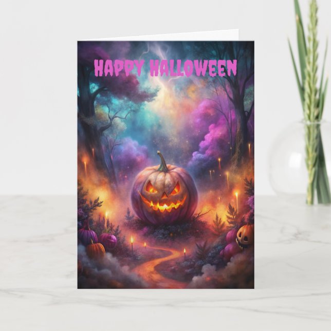 Tarjeta Festiva Halloween Creepy Jack O Lantern (Anverso)