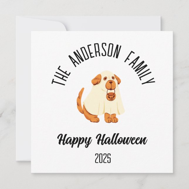Tarjeta Festiva Halloween Cute Dog Ghost Costume Nombre Personaliz (Anverso)