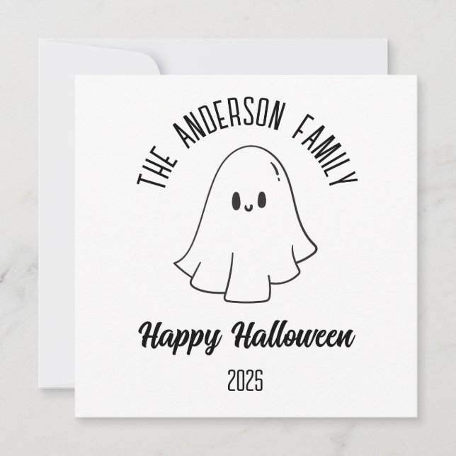 Tarjeta Festiva Halloween Cute Ghost Personalizado Nombre Año (Anverso)