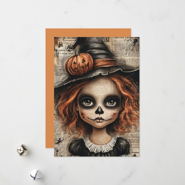 Tarjeta Festiva Halloween de flor y delgada (Anverso/Reverso In Situ)