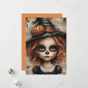 Tarjeta Festiva Halloween de flor y delgada