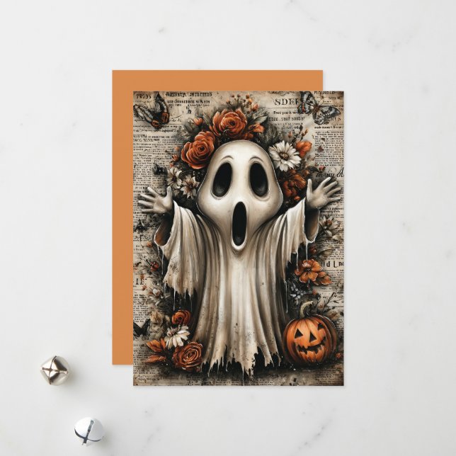 Tarjeta Festiva Halloween de flor y delgada (Anverso/Reverso In Situ)