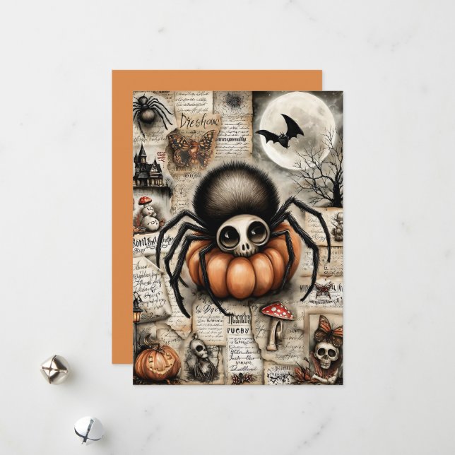 Tarjeta Festiva Halloween de flor y delgada (Anverso/Reverso In Situ)