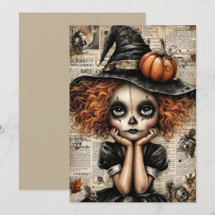 Tarjeta Festiva Halloween de flor y delgada