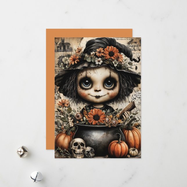 Tarjeta Festiva Halloween de flor y delgada (Anverso/Reverso In Situ)