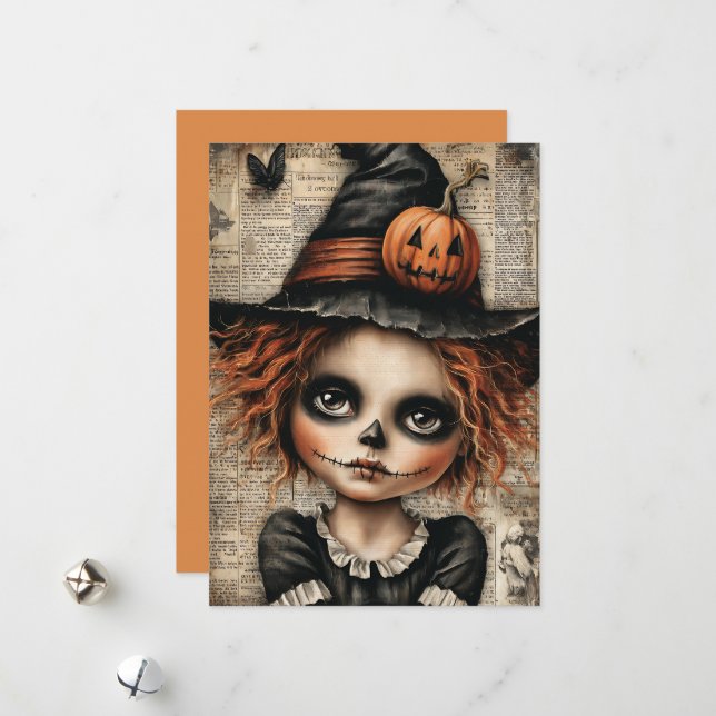 Tarjeta Festiva Halloween de flor y delgada (Anverso/Reverso In Situ)