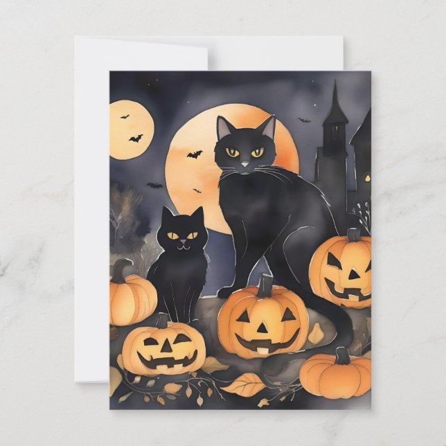 Tarjeta Festiva Halloween de gato negro A (Anverso)