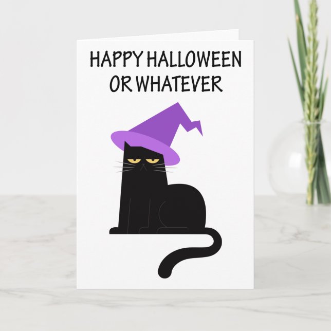 Tarjeta Festiva Halloween de gato negro divertido (Anverso)