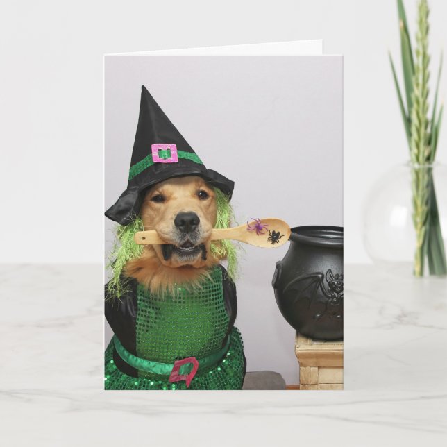 Tarjeta Festiva Halloween de Golden Retriever (Anverso)