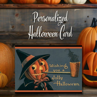 Tarjeta Festiva Halloween de la Bruja de calabaza de la Vintage y