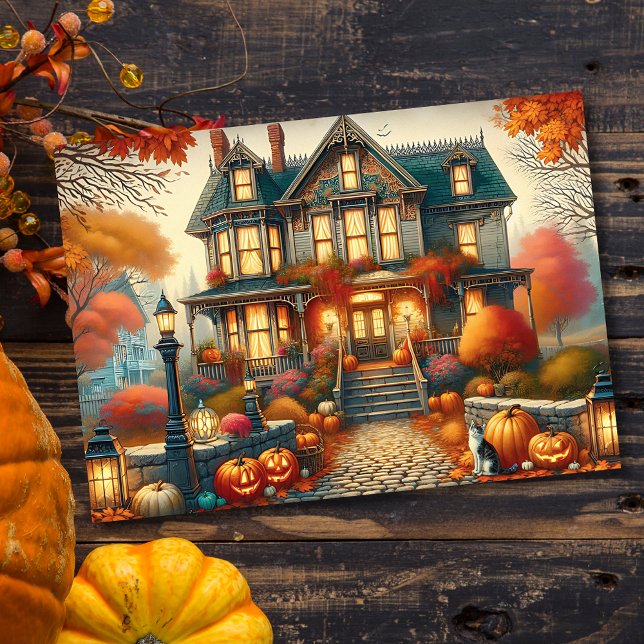 Tarjeta Festiva Halloween de la Calabaza de la Casa de Caída (Subido por el creador)