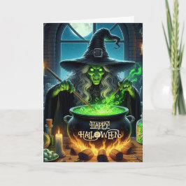 Tarjeta Festiva Halloween de la vieja bruja fantasmal