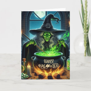 Tarjeta Festiva Halloween de la vieja bruja fantasmal