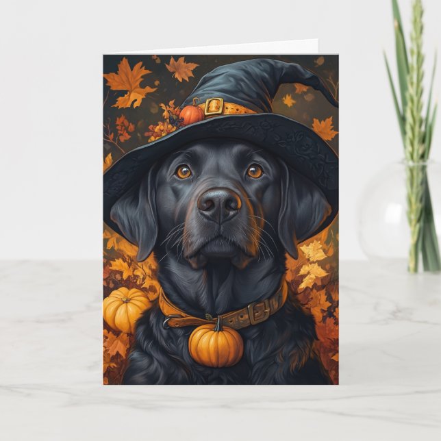 Tarjeta Festiva Halloween de Labrador negro (Anverso)