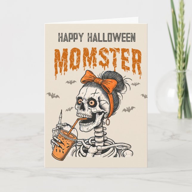 Tarjeta Festiva Halloween de Momster Funny Vintage Skeleton (Anverso)