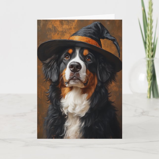 Tarjeta Festiva Halloween de Perro de Montaña de Bernese (Anverso)