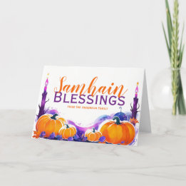 Tarjeta Festiva Halloween de Samhain Blesss Pumpkins & Candles