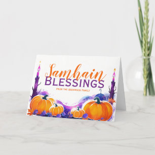 Tarjeta Festiva Halloween de Samhain Blesss Pumpkins & Candles