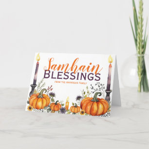 Tarjeta Festiva Halloween de Samhain Blesss Pumpkins & Candles