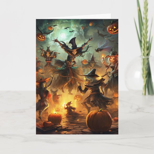 Tarjeta Festiva Halloween de Spooky Witches (Anverso)