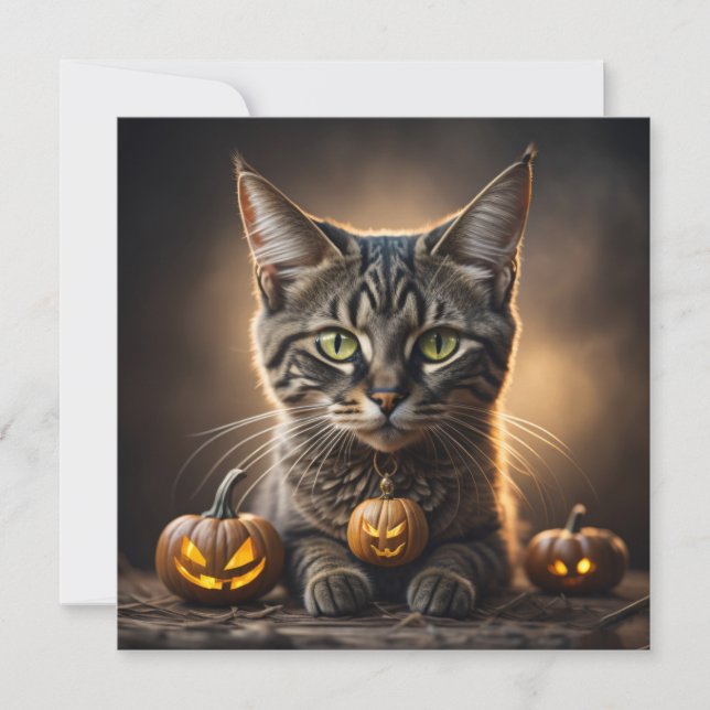 Tarjeta Festiva Halloween del gato felino (Anverso)