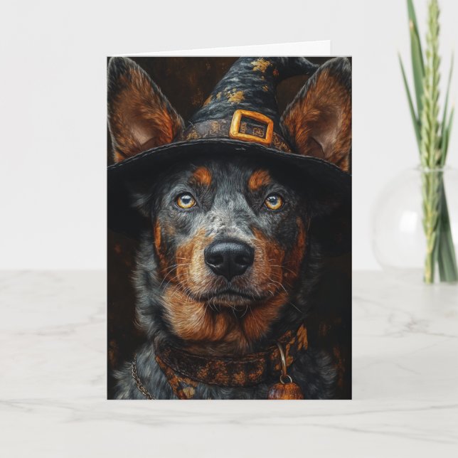 Tarjeta Festiva Halloween del perro del ganado vacuno (Anverso)