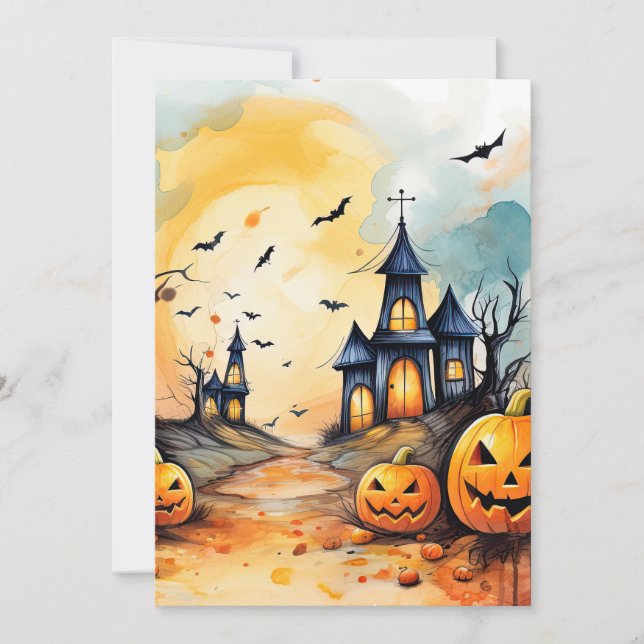 Tarjeta Festiva Halloween en la iglesia de Jack O’Lanterns Bats (Anverso)