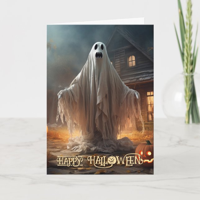 Tarjeta Festiva Halloween Fantasma Espeluznante (Anverso)