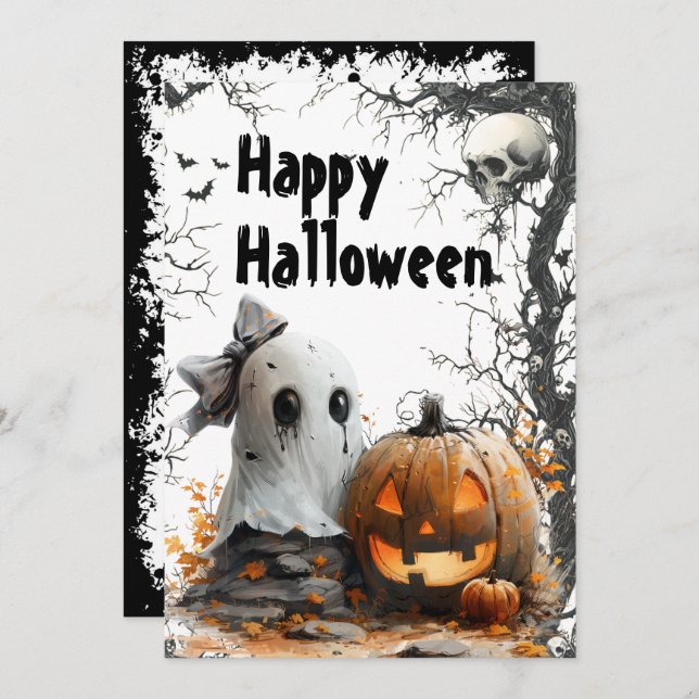 Tarjeta Festiva Halloween feliz — Personalizable (Anverso / Reverso)