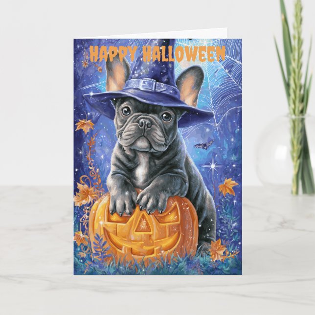 Tarjeta Festiva Halloween French Bulldog Dog (Anverso)