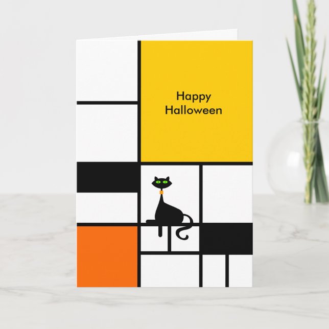Tarjeta Festiva Halloween - Gato de arte moderno (Anverso)
