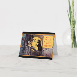 Tarjeta Festiva Halloween Gato Negro Vintage