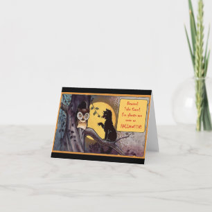 Tarjeta Festiva Halloween Gato Negro Vintage