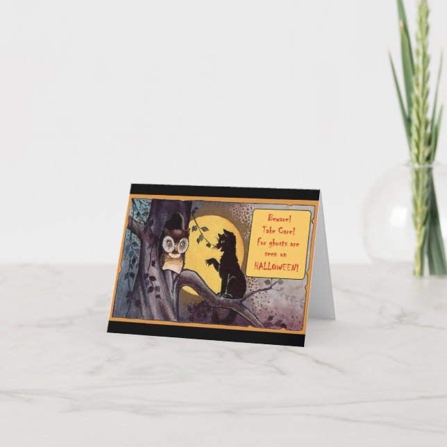 Tarjeta Festiva Halloween Gato Negro Vintage (Anverso)