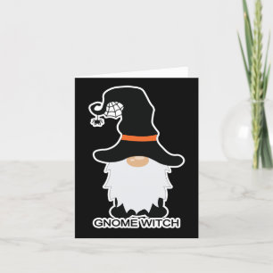 Tarjeta Festiva Halloween Gnome Witch White Hair Black Gorra