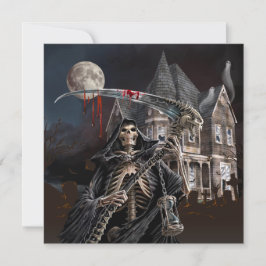 Tarjeta Festiva Halloween Grim Reaper Haunted House