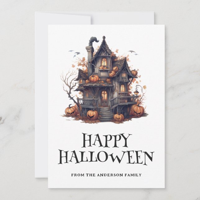 Tarjeta Festiva Halloween Hauned House Pumpkins Card (Anverso)