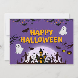 Tarjeta Festiva Halloween ilustrativo morado y negro