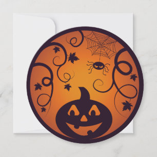 Tarjeta Festiva Halloween Jack o linterna cara de calabaza y araña